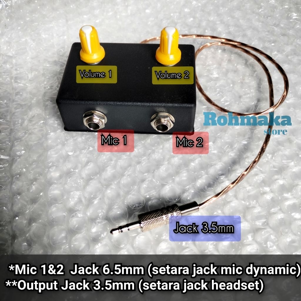 Converter Mic Socket Akai 6.5mm to Jack mini 3.5mm 2 input + dengan Volume / Spliter mic / Paralel M