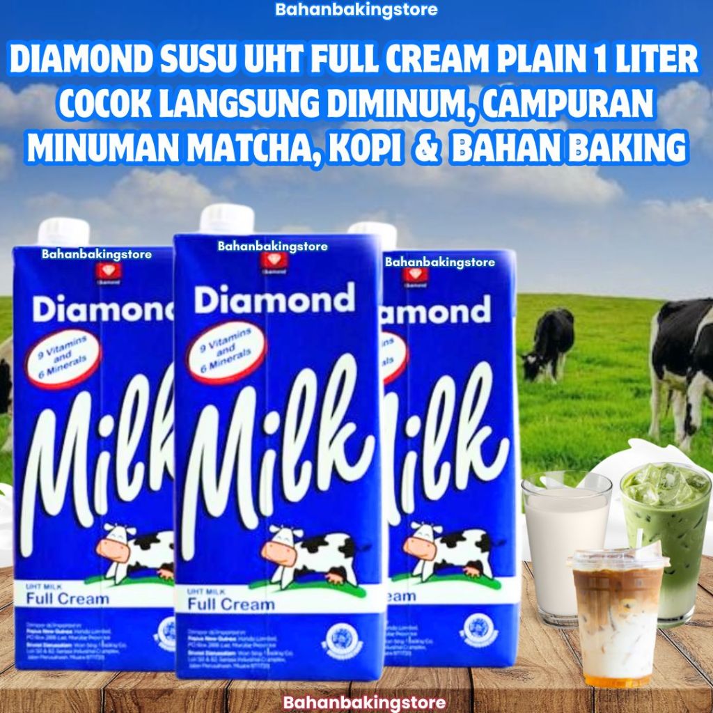 

DIAMOND SUSU UHT FULL CREAM PLAIN 1 LITER PER PCS | UHT MILK COCOK LANGSUNG DIMINUM, CAMPURAN MINUMANMATCHA, KOPI, DAN BAHAN BAKING