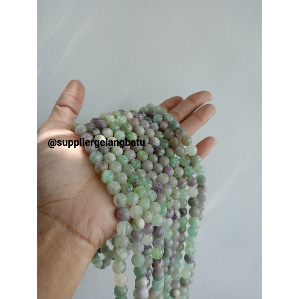 bahan batu alam 8mm clear fluorite natural putih hijau ungu