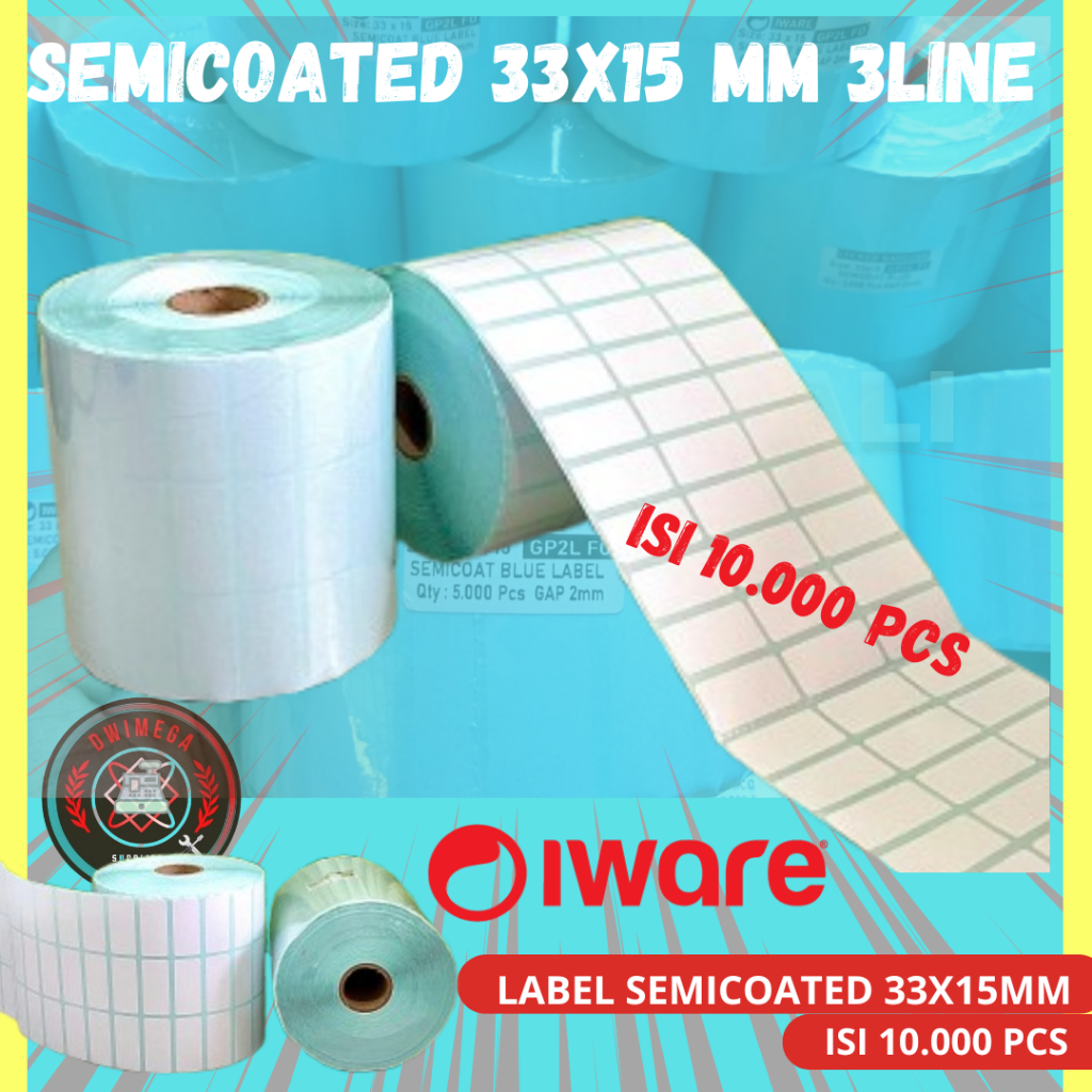

LABEL / Stiker BARCODE 33X15 3 LINE /10.000 PCS/ SEMICOATED /UKURAN 33x15 3 line isi 10.000 pcs