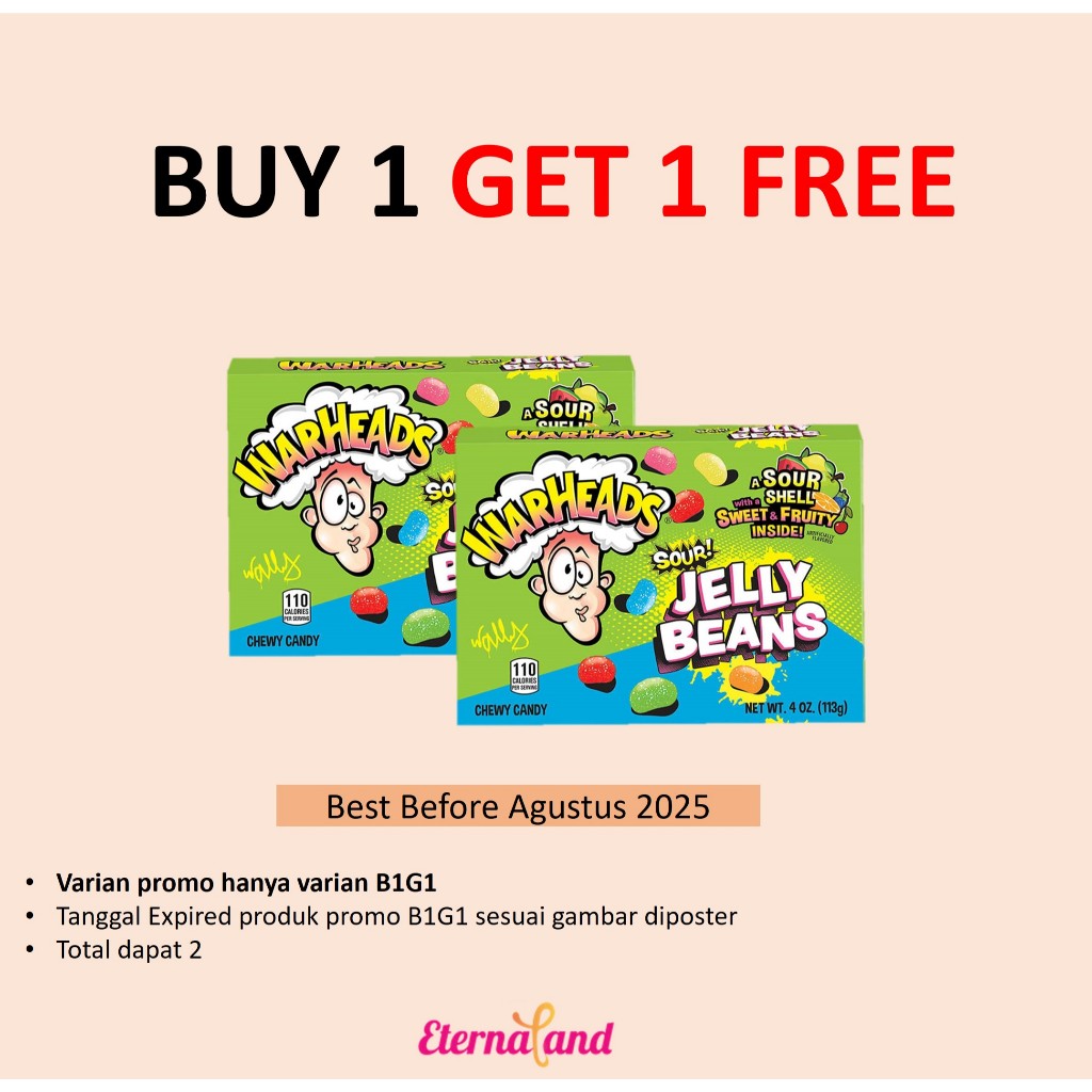 

Warheads Sour Jelly Beans 4 oz (113 gr) - permen asam jelly warheads impor usa