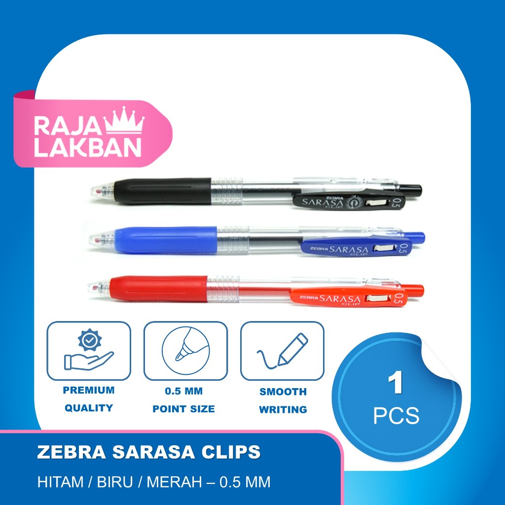 

Pulpen Sarasa Clips Zebra Pen 0.5 mm/ Biru, Hitam, Merah - Pcs
