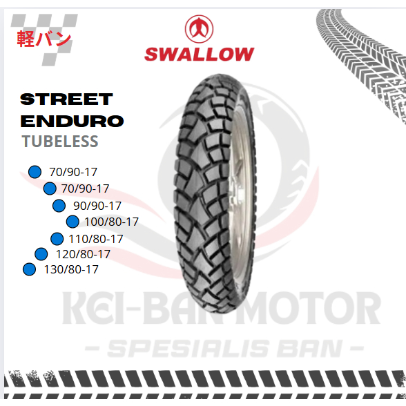 BAN MOTOR SWALLOW STREET ENDURO SB117 RING 17 120/80-17 130/80-17 130/70-17 TUBELESS BAN SEMI CROSS 