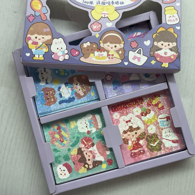 

10 Lembar Sticker Glossy Hologram Stiker Glitter Lucu Name Card DIY