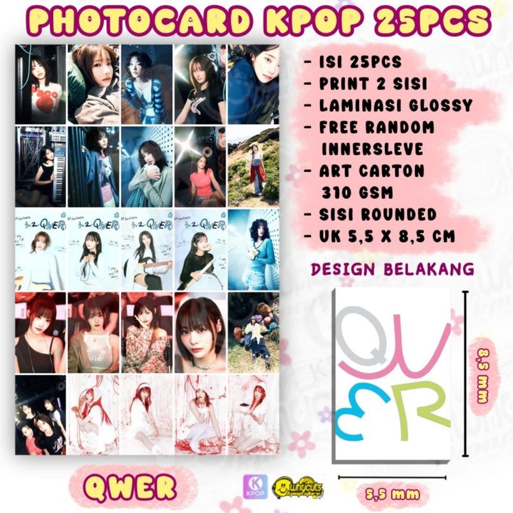 [25pcs] PC Photocard QWER Print 2 Sisi Laminasi glossy Anti air tidak Luntur Bahan tebal