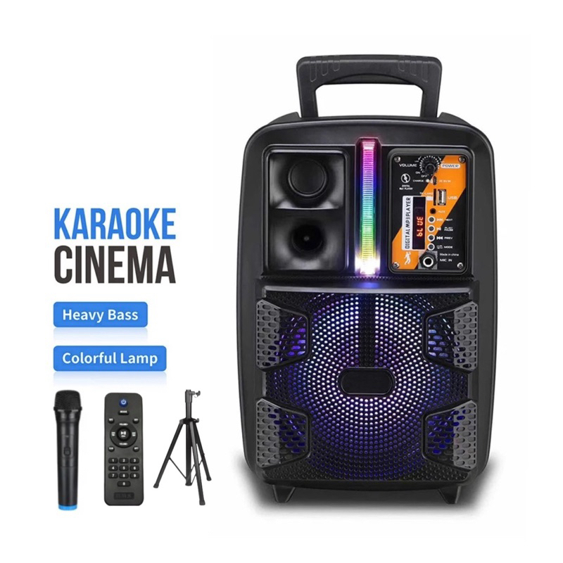SPEAKER BLUETOOTH FLECO F 8809 LED 8'5 INCH FREE MIC WIRELESS KARAOKE + REMOTE + STAND