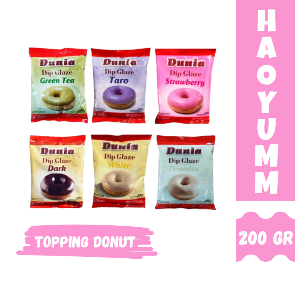 

Dunia Dip Glaze 200gr Topping Donut Dark Strawberry Taro Tiramisu Green Tea HALAL [HAOYUMM]