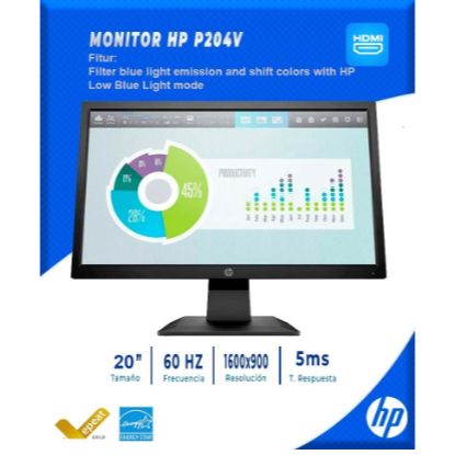 HP Pro Display Monitor P204v 20" LED HD+ Widescreen HDMI VGA Port ready