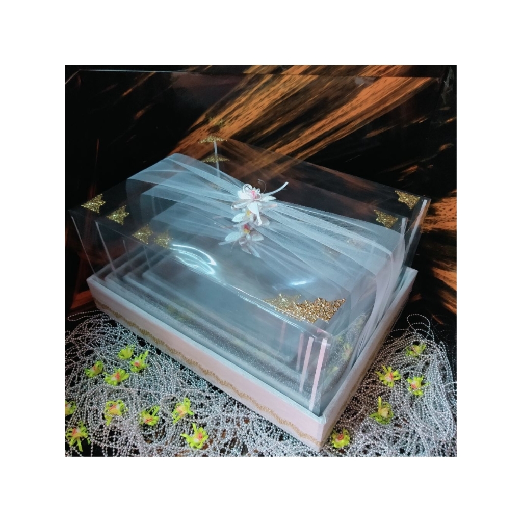 

box hantaran seserahan pernikahan isi 4 pcs mika tebal hiasan siku 4sisi
