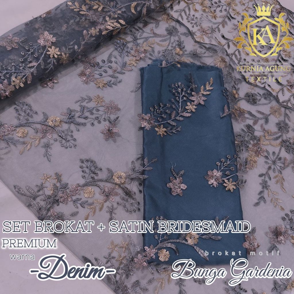 Set Kain Bridesmaid Premium Warna DENIM Motif Bunga Gardenia Viral 2025 Harga Grosir Termurah