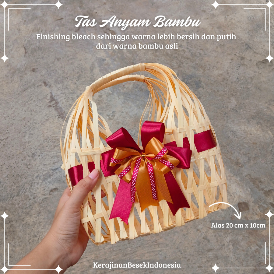 TAS ANYAM BAMBU HIAS PITA Hampers kue hantaran ulang tahun Kerajinan murah Keranjang anyaman nastar