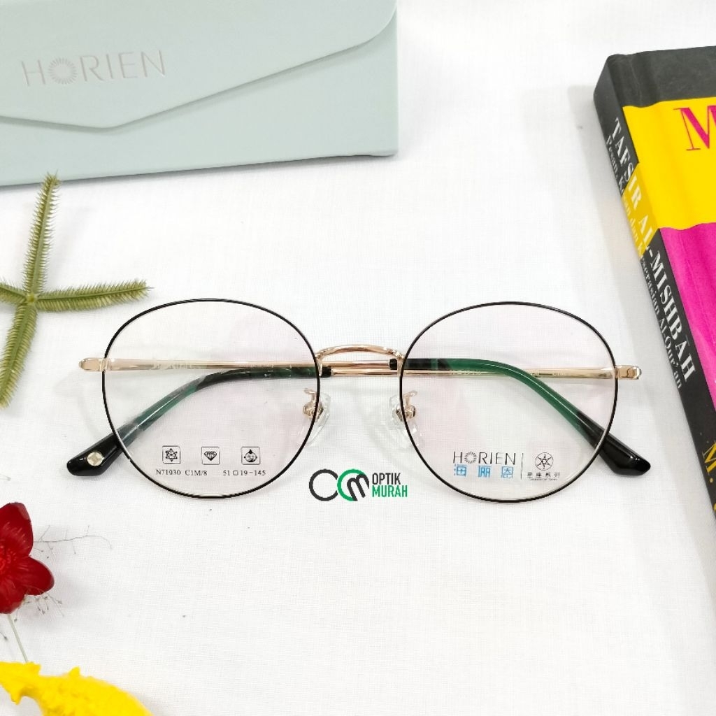 Frame kacamata wanita oval vintage stainless premium branded original Horien 71030