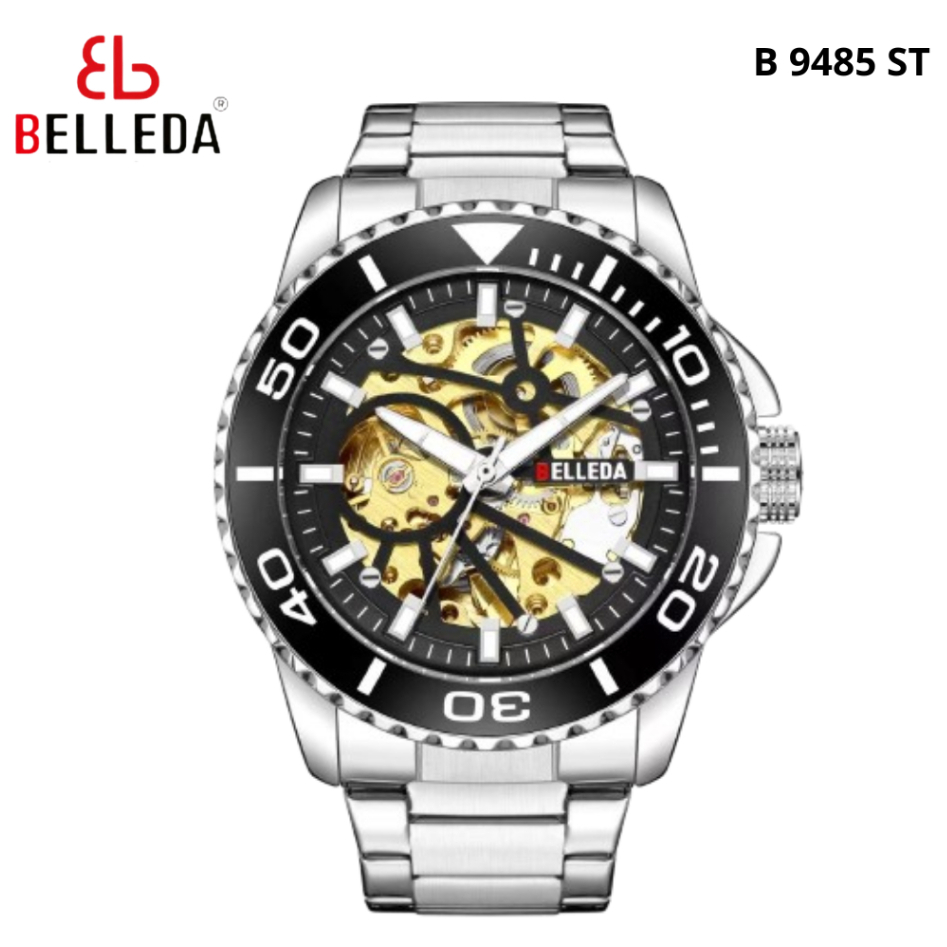 Jam Tangan Pria Belleda 9485 Luxury Strap Rantai Stainles Steel Automatic Anti Air 30 Meter