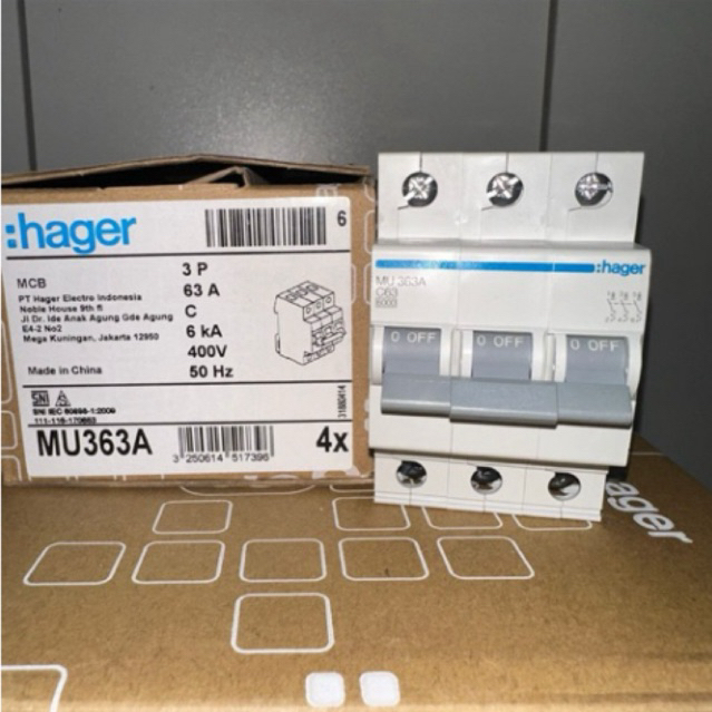 MCB HAGER 3 PHASE 63A 6kA - Hager MU363A / Mcb 3P 63 Ampere Hager mu 363 a