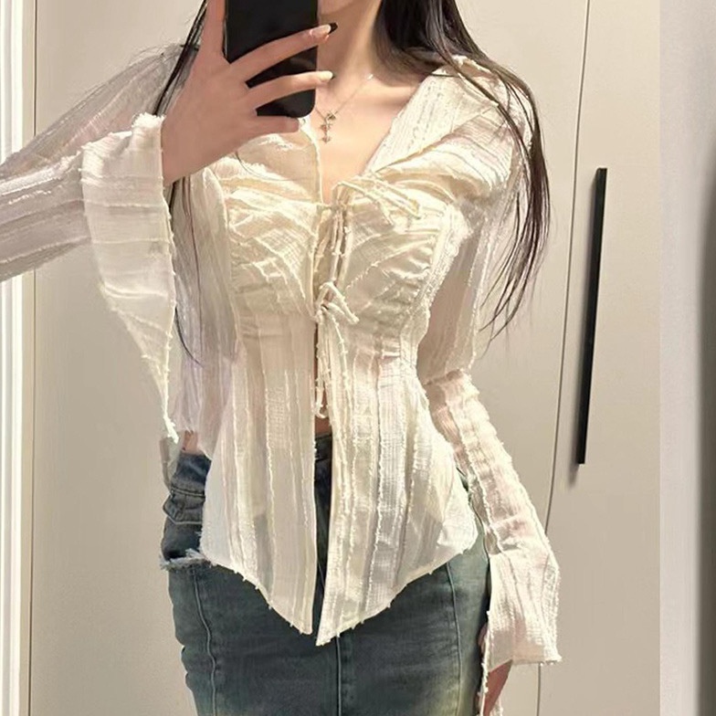 Discount Kemeja Putih Sifon Atasan Wanita i Lengan Panjang Outfit Korea Hangout M686