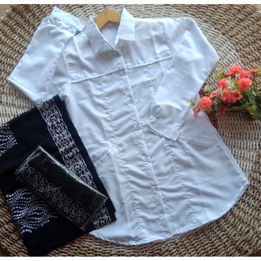 Setelan Santri Putri-Tunik Bahan Toyobo-Sarung Aqil Asli Pekalongan-Krudung Polos