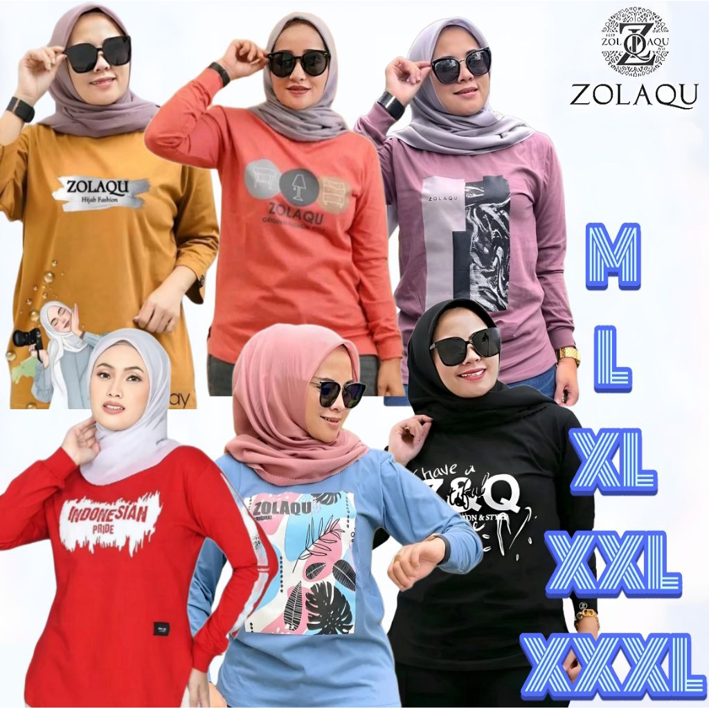Zolaqu Original Terbaru 2025 Kaos Atasan Wanita Premium kaos jumbo oversize terbaru Lengan Panjang B