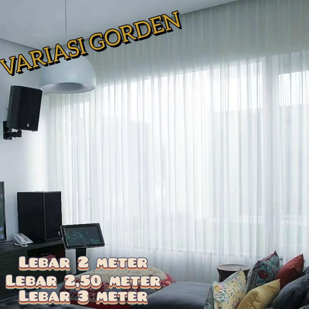 Vitrase Lapisan Gorden Putih Transparan Tirai Jendela Kamar Dalaman Hordeng Plisket Lebar 2,50 Meter