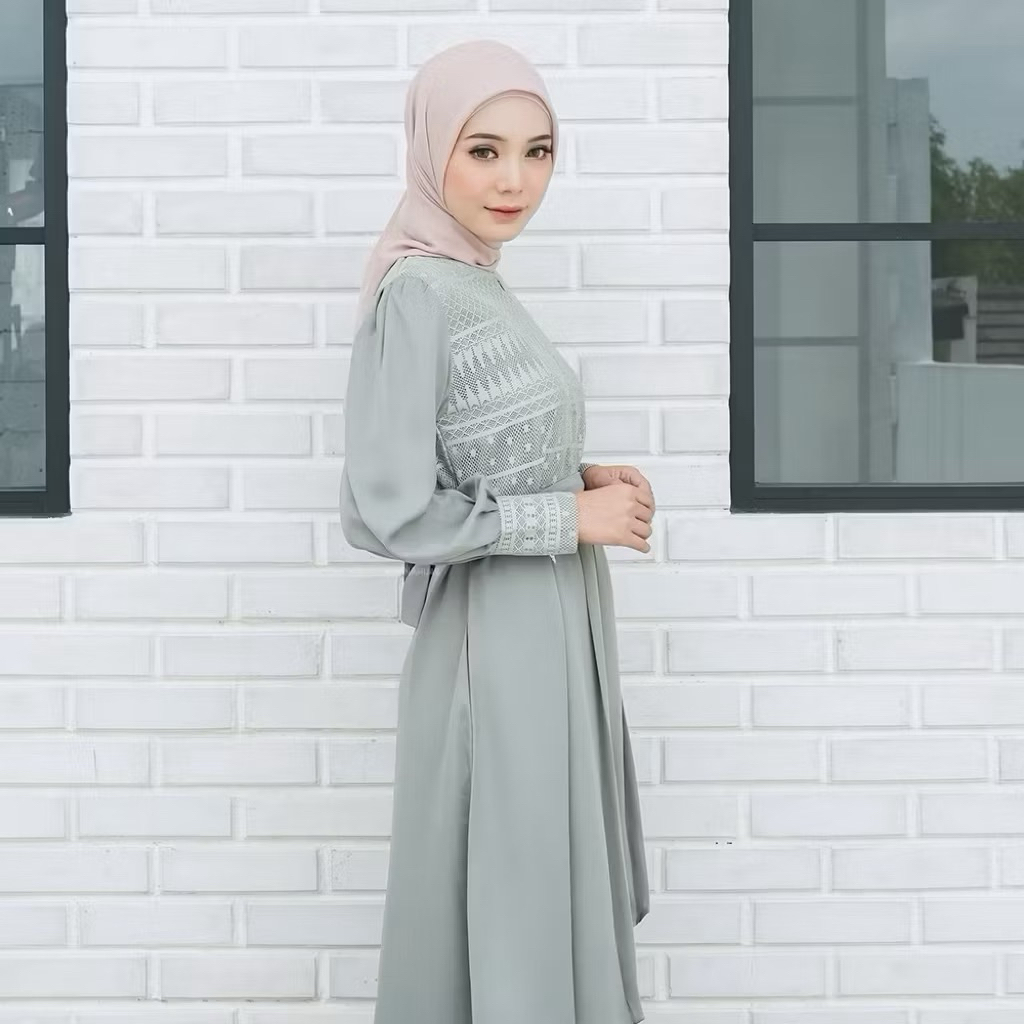 READY‼️ Alleai Dress Sage Green by Hayna Hijab (preloved)