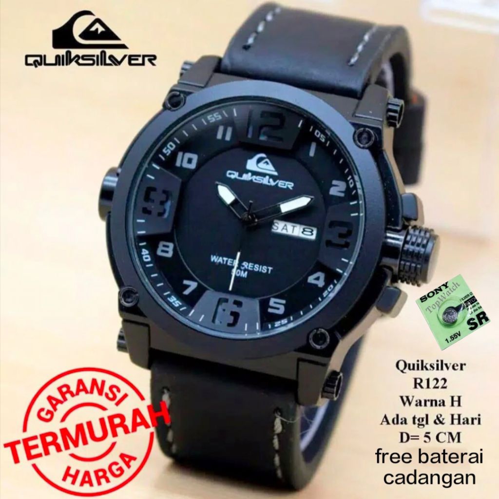 JAM TANGAN PRIA/COWOK QUIKSILVER ANALOG TANGGAL HARI TALI KULIT