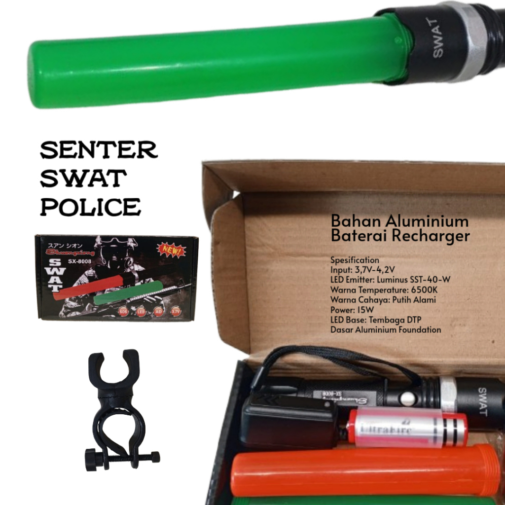 Senter Outdoor LED Terang, Siap Untuk Semua Medan Senter Tactical 6500K SWAT LED Portable dan Kuat