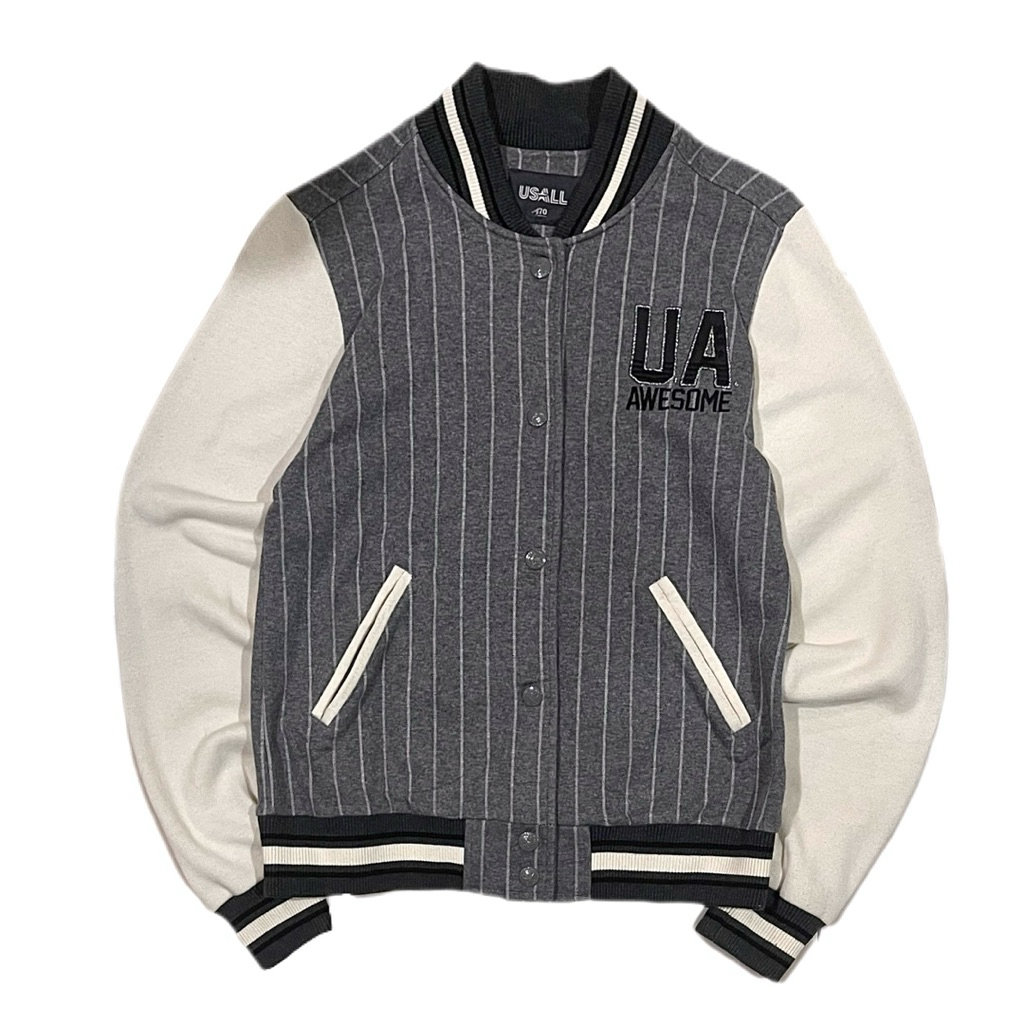 Size M | USALL Korean Brand Stripe Wool Eimbordery Varsity Jacket