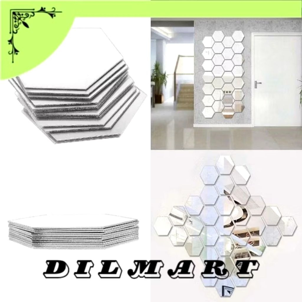 (pcs) cermin, kaca Diagonal hiasan dinding warna silver makasar