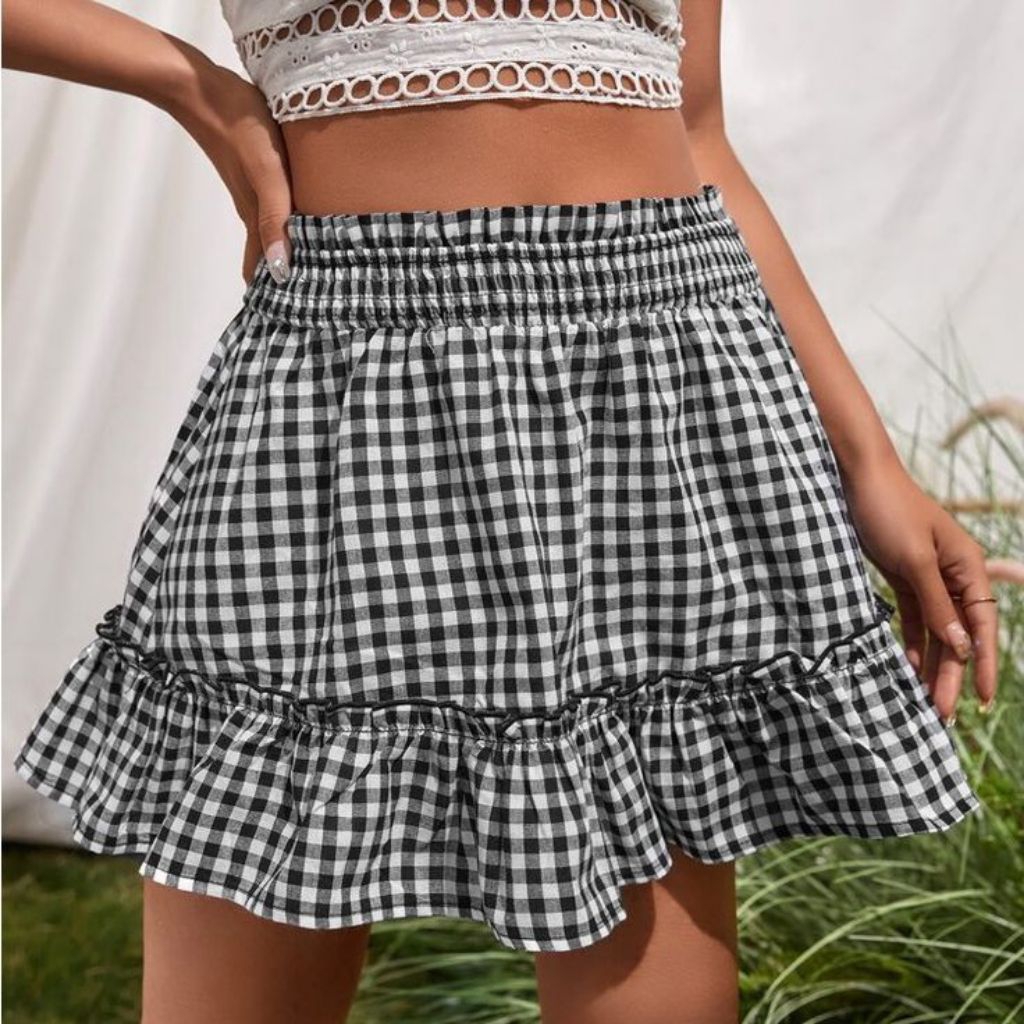 Mini Skirt Gingham Ruffle by Wearing Basita (Rok mini/ Rok Dansa/ Rok Ruffle/ Rok Korea/ Dress Over 