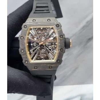 JAM TANGAN 12.01 TOURBILLON SWISS CARBON CASE BLACK RUBBER STRAP RM 12-01 TOURBILLON