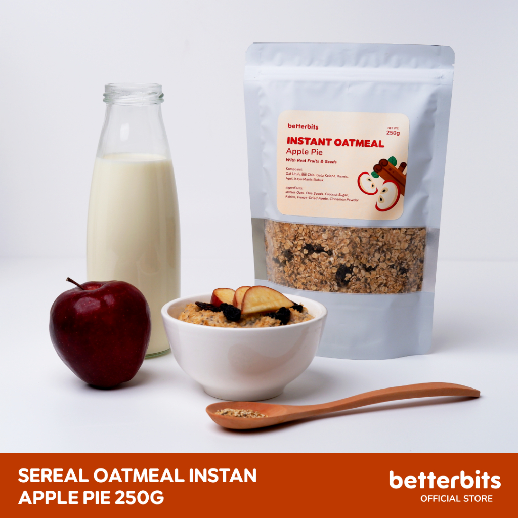

Betterbits Oatmeal Instan - Apple Pie (Kemasan 250g) | Sarapan Sehat & Praktis | Whole Grain Sereal Rendah Kalori
