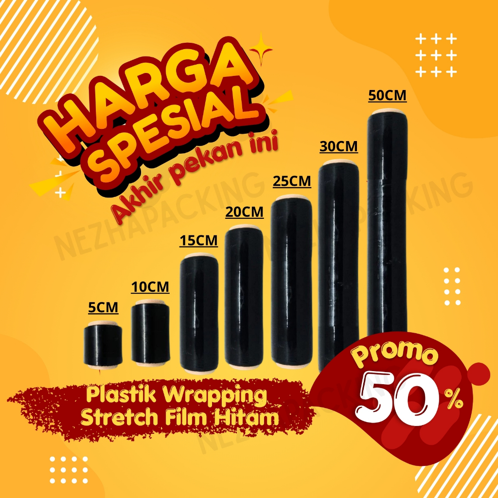 

Plastik Wrapping Barang / Stretch Film HITAM WATERPROOF 5cm 10cm 15cm 20cm 25cm 30cm 50cm x 200 meter ECO 17 MICRON TIDAK GAMPANG PUTUS
