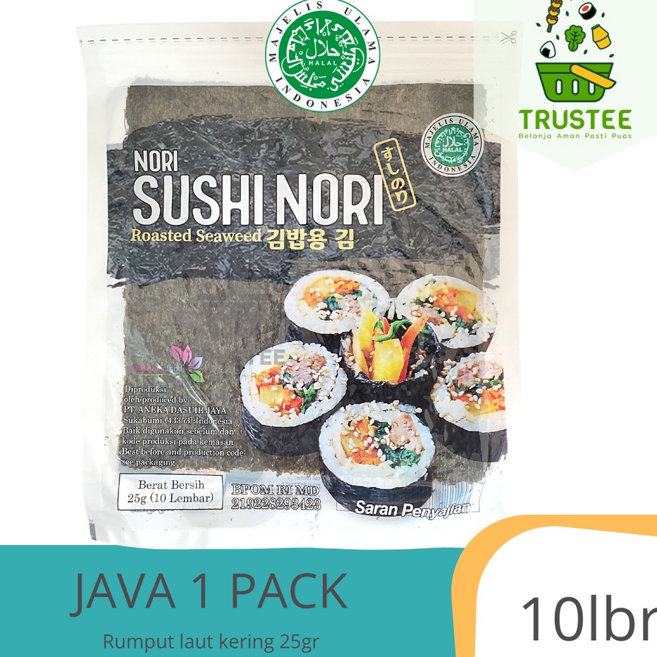 

Berkualitas JAVA Yaki Sushi Nori Roasted Seaweed Rumput Laut Panggang kemasan 1 lbr