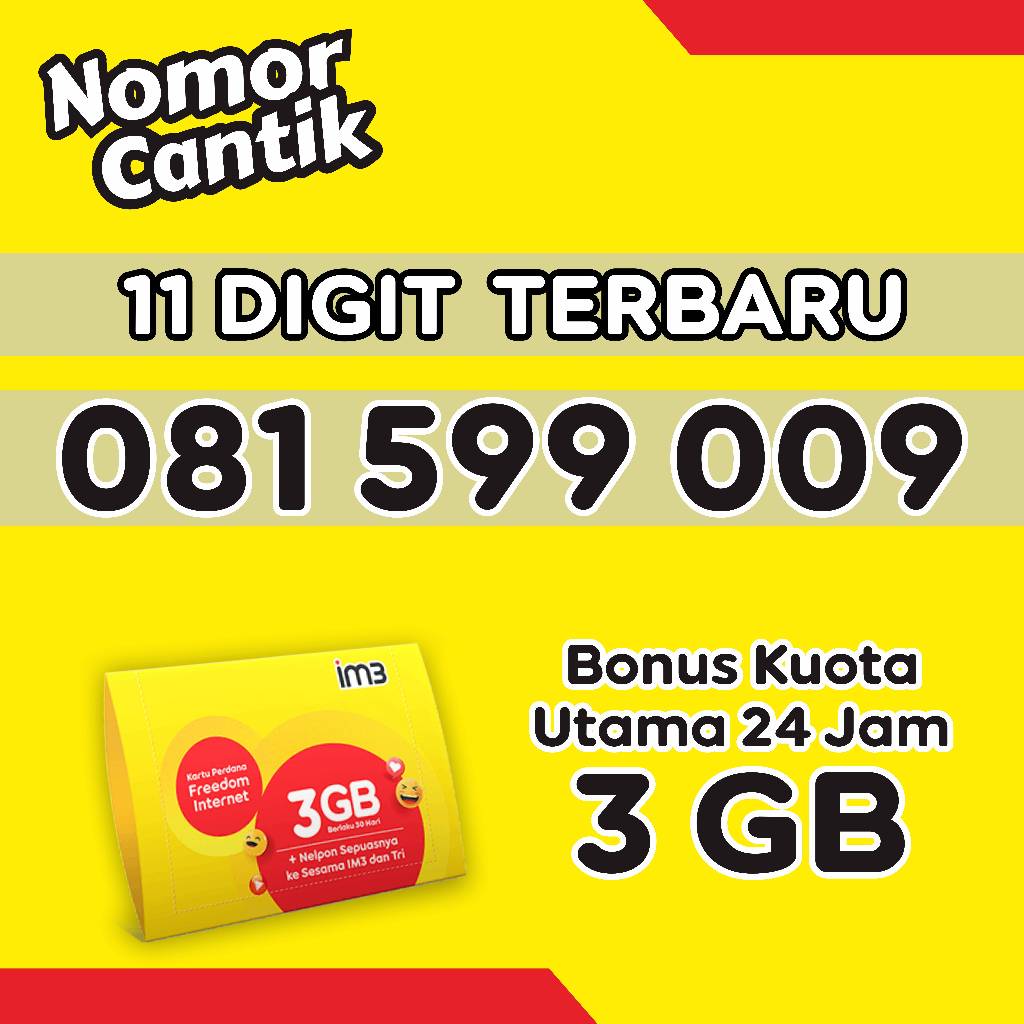 Kartu perdana indosat Nomor Cantik 11 Digit NOMOR CANTIK 3GB+Nelpon Sepuasnya ke Sesama IM3 dan Tri 