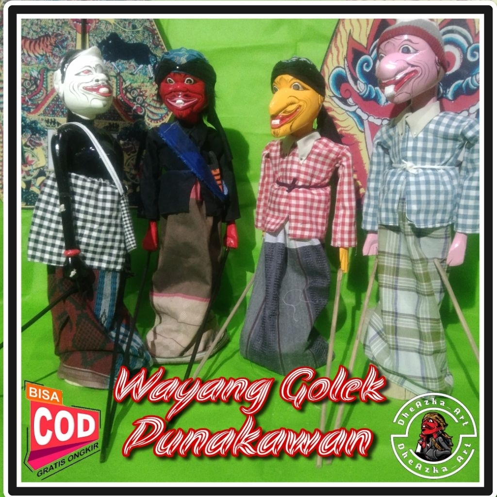 Wayang Golek Punakawan ±55cm – Set 4 Tokoh, Kualitas Halus + Stand