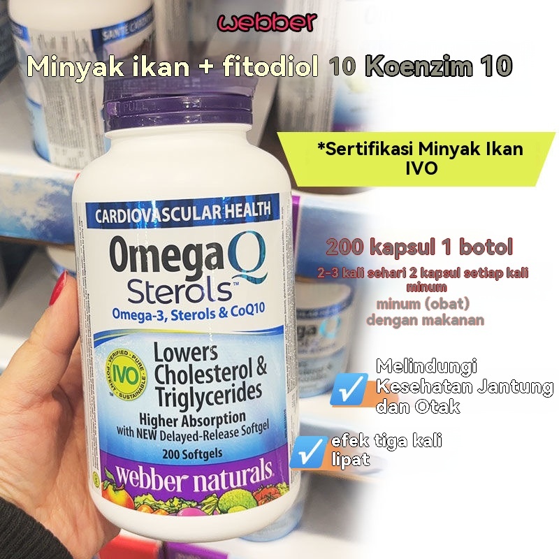 Webber Naturals Omega-3 & Coq10 with Plant Sterols 200 Softgels-KS