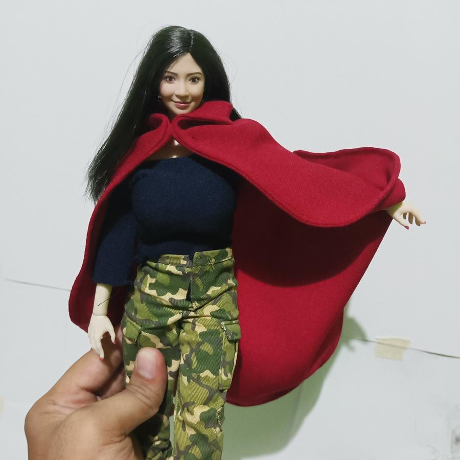 mantel merah untuk action figure skala 1/6 kitbash Tbleague Jiaou Doll Damtoys Custom Wired Cape