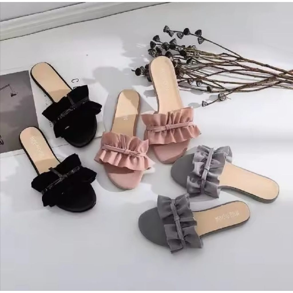 Sandal teplek kerut wanita terbaru/Sandal teplek kerut wanita elegan non slip (variasi kerut )