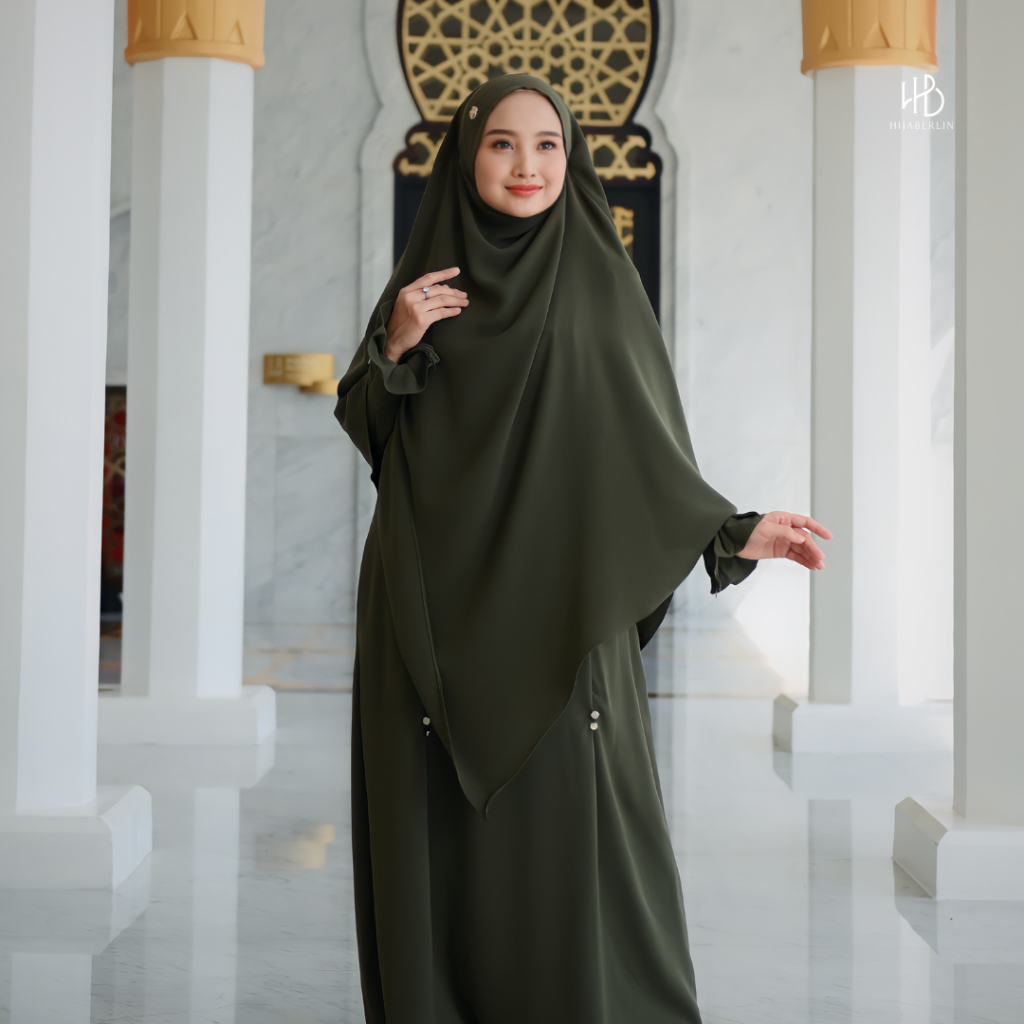 Hijaberlin - Maryam Dress Army Set Khimar FK Mazen Anti UV Gamis Syar'i Premium Haji & Umroh