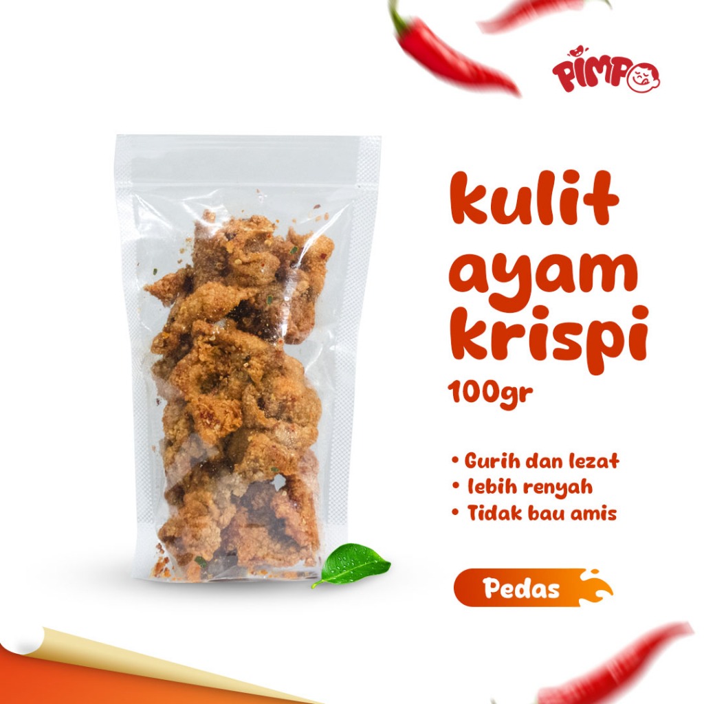 

Kripik Kulit Ayam Krispi 100gr Pimpo / Kripik Kulit Ayam Crispy Premium Bumbu Pedas Daun Jeruk
