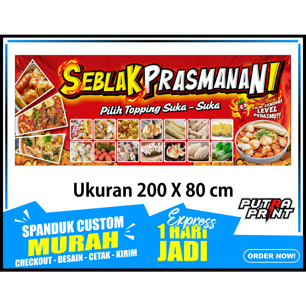 Banner SEBLAK PRASMANAN, Spanduk SEBLAK, ukuran 200 x 80 cm, COD / Banner SEBLAK PRASMANAN, Spanduk 