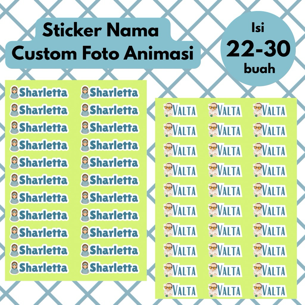 

Sticker Nama Sheet Pack Custom Foto Vinyl Kiss Cut Tahan Air - 2 Lembar