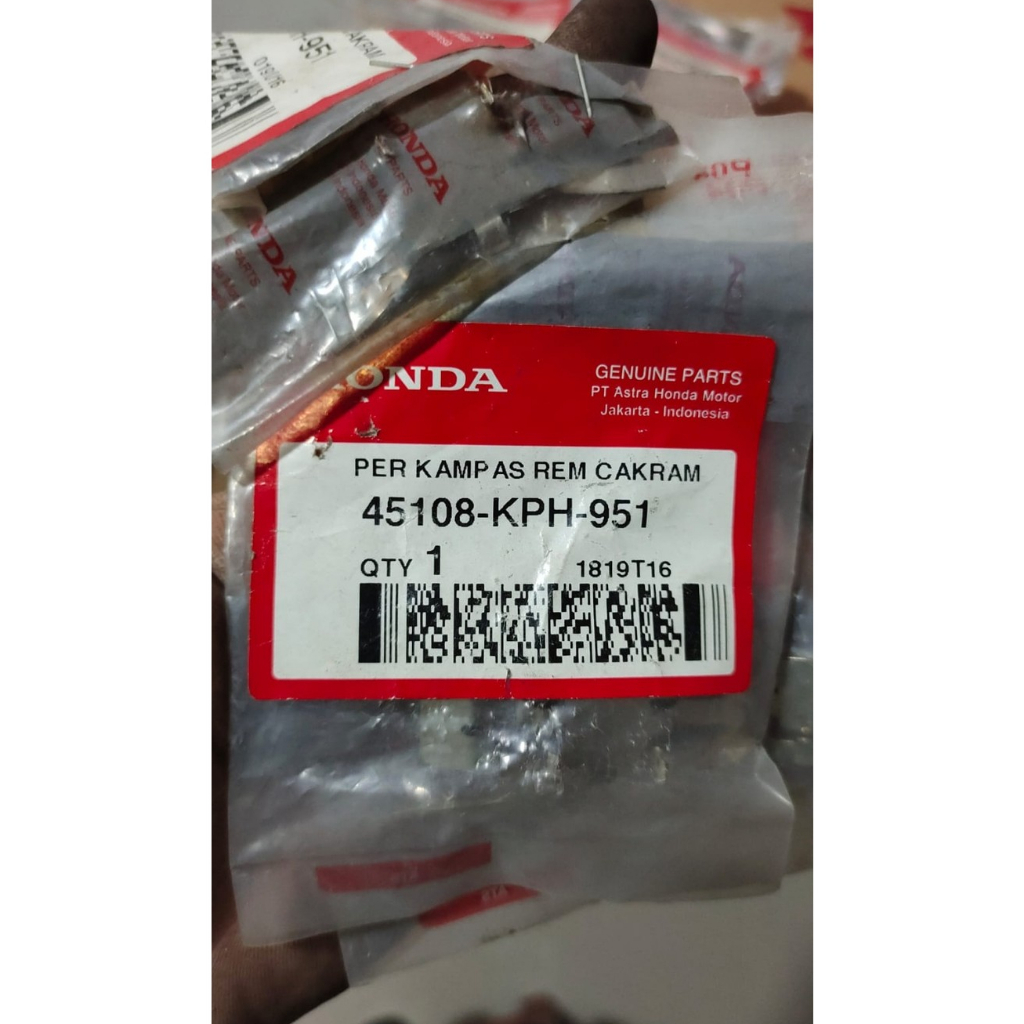 Plat Kampas Rem Cakram Honda kode 45108KPH951