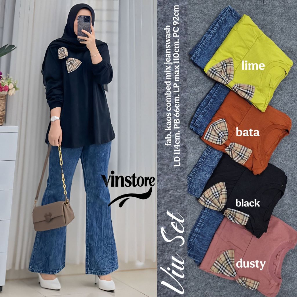 VIU SET Bahan Combad Premium Celana Jeans Nyaman Dipakai Lembut OOTD Kekinian Santai Original by Vin