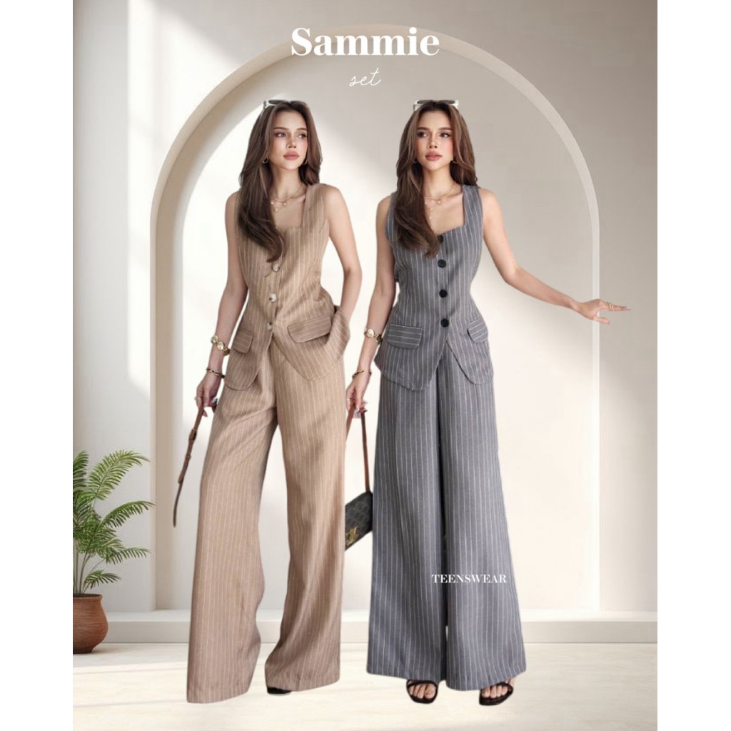 Sammie Set (Sleeeveless Stripe Top Pants Set Cotton Candy Import Bangkok)