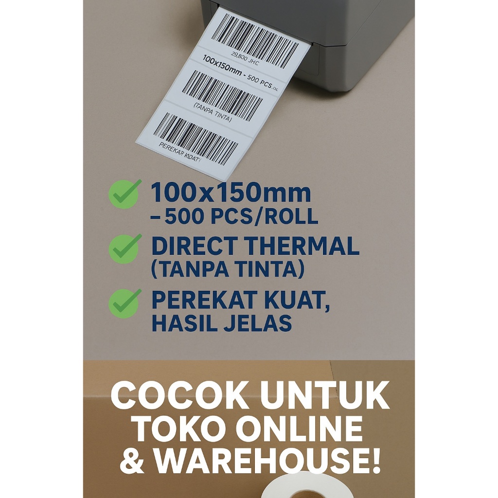 

Label Thermal 100x150mm - 1 Roll 500 Lembar | Barcode Sticker