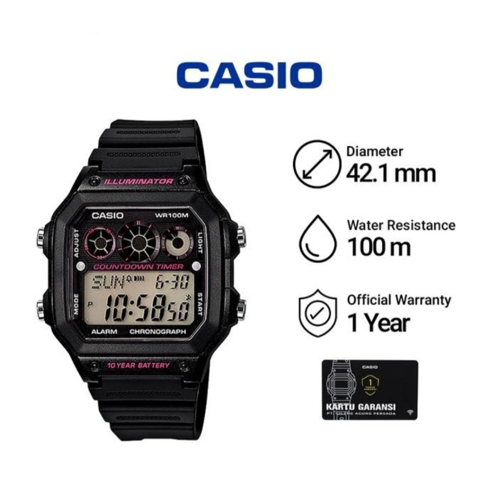 Jam Tangan apria Casio AE-1300WH-1A2VDF / AE-1300WH-1A2 Original