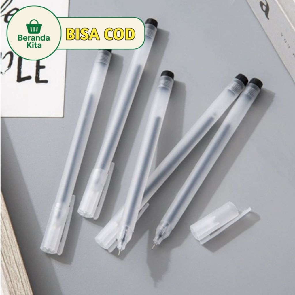 

(BISA COD) 10-50 PCS Pulpen Gel Hitam 0.5 mm buram transparan standard pena ujung Bull Tip (S-01))