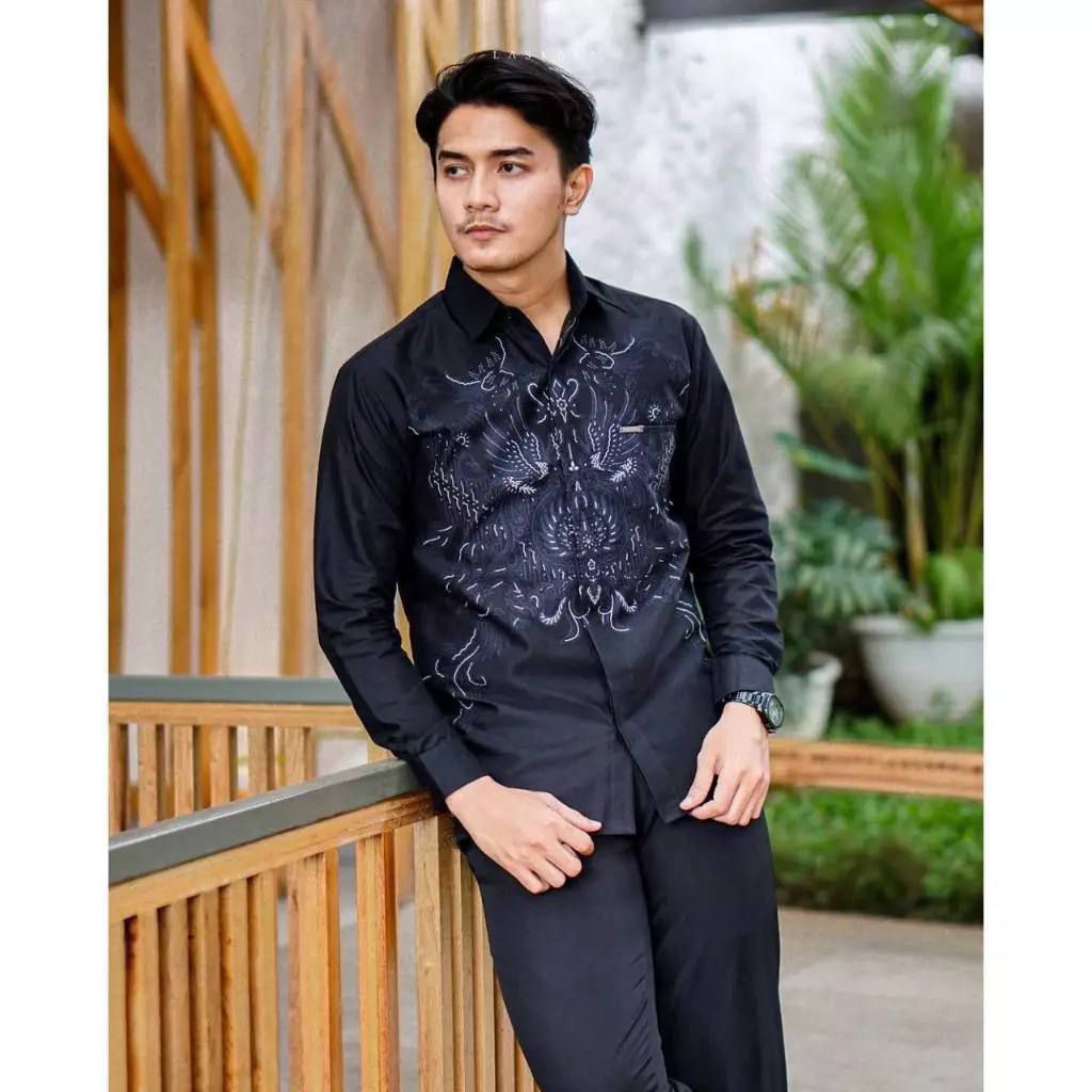 kemeja Batik Pria Lengan Panjang berkualitas tinggi warna hitam elegan formal ready stock banyak ser