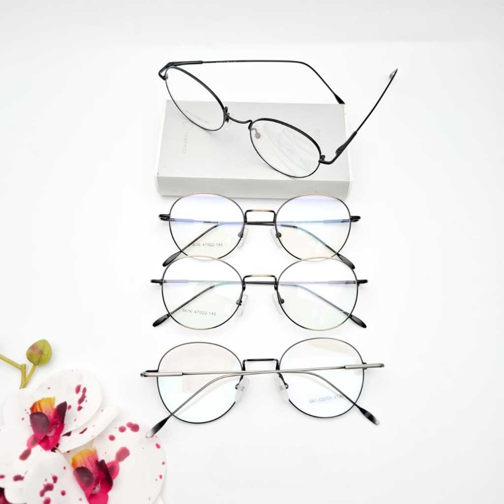 Frame Kacamata Oval TITANIUM Pria dan Wanita Bluecromic Normal dan Resep