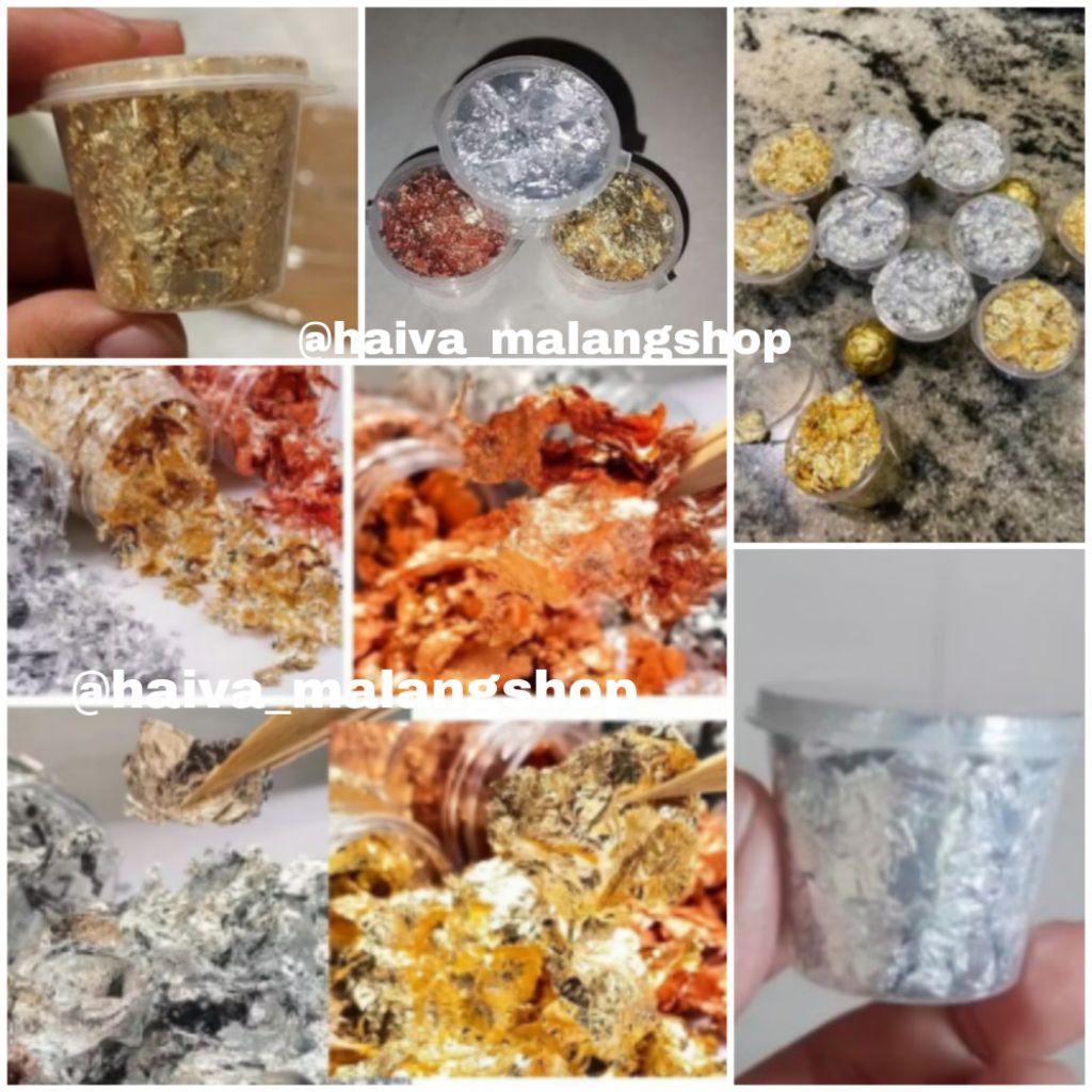 

Gold Flakes - Silver Flakes - Rose Gold Flakes / Hiasan Kue Tart Kemasan Repack / Kue Lebih Elegan